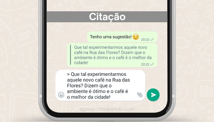 mensagem em formato de citação no whatsapp