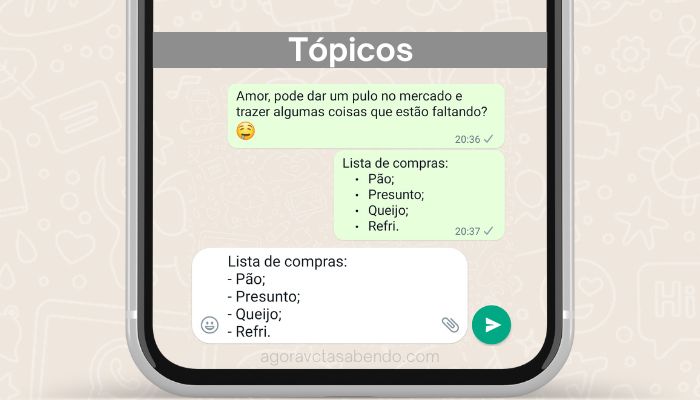 mensagem com topicos no whatsapp