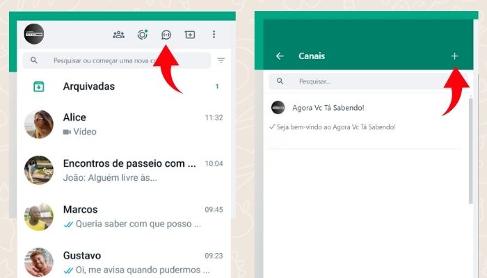 tela de criação de canal whatsapp no pc