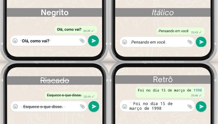 mensagens do whatsapp em negrito, italico, riscado e retro