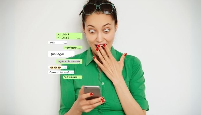 Mulher surpresa com conversa no whatsapp